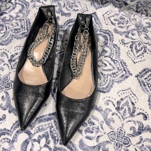 Zara Kitten heel leather and chain flats
